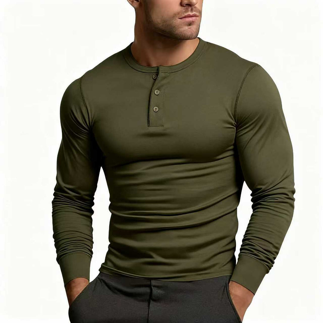 Herren Langarm-Henley-Shirt mit klassischem Knopfdetail und körpernaher Passform R&B