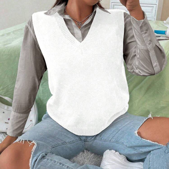 Damen Strickweste mit V-Ausschnitt und feinem Rippstrickmuster R&B