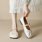 Damen Ballerinas mit modischem Riemchen und eleganter Faltenoptik