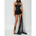 Damen Sexy Bodycon Kleid mit transparenten Details und Schnürung R&B