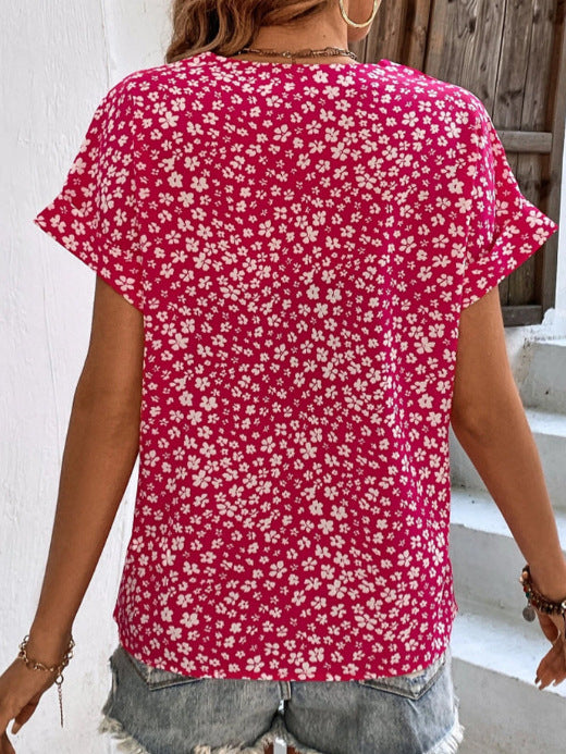 Damen Blusenshirt mit floralem Design und elegantem V-Ausschnitt Heidi-Mode