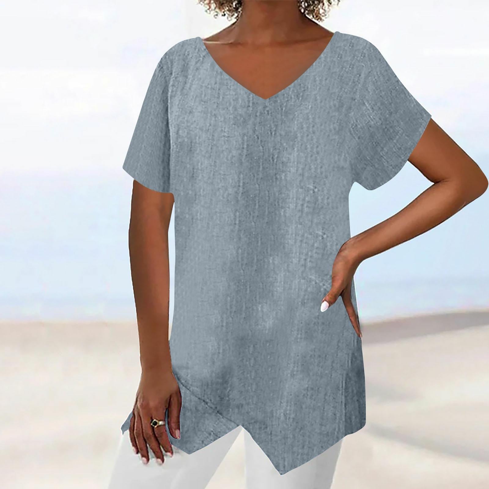 Damen lässige V-Ausschnitt Tunika mit asymmetrischem Saum R&B