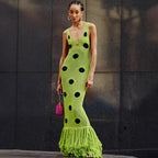 Damen Maxikleid mit tiefem V-Ausschnitt und fransigen Details R&B