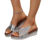 Damen Wedge-Pantoletten mit schimmerndem Strass und glänzendem Obermaterial R&B