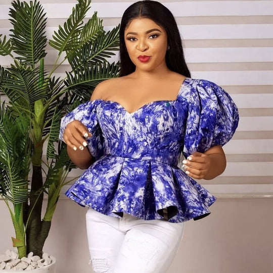 Damen Elegante Peplum Bluse mit Puffärmeln R&B