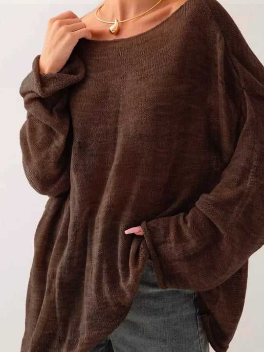 Damen luftiger Oversize-Strickpullover mit weitem Schnitt und transparentem Gewebe R&B