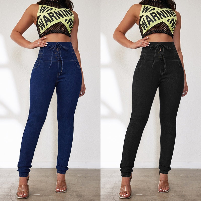 Damen Hochtaillierte Jeans mit Schnürdetails R&B
