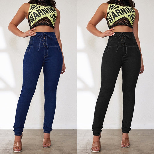 Damen Hochtaillierte Jeans mit Schnürdetails R&B