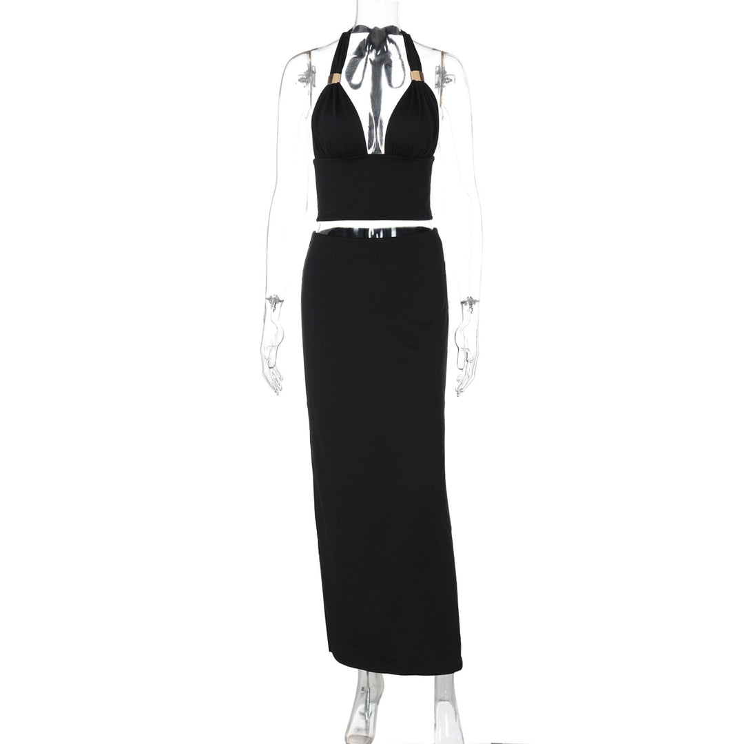 Damen Elegantes Zwei-Teiliges Set aus Crop-Top und Maxirock R&B
