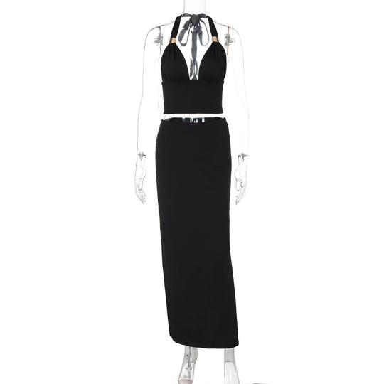 Damen Elegantes Zwei-Teiliges Set aus Crop-Top und Maxirock R&B