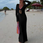 Damen luftiges Häkel-Strandkleid mit V-Ausschnitt und Schnüroptik R&B