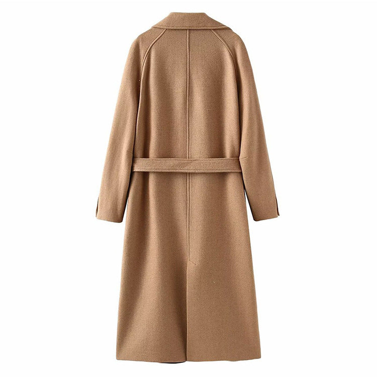 Damen modischer Oversized-Mantel mit Gürtel und Taschen R&B