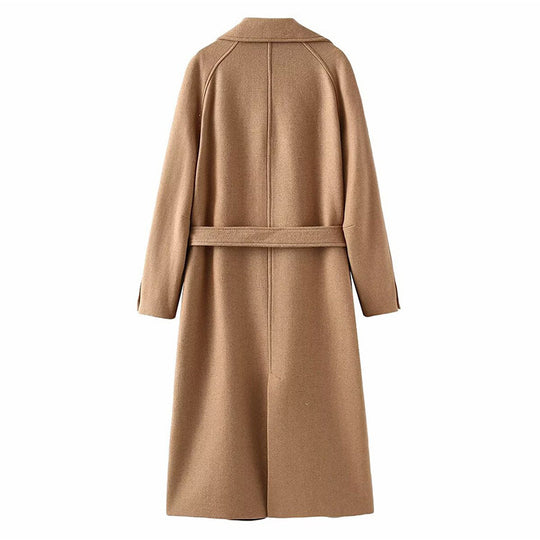 Damen modischer Oversized-Mantel mit Gürtel und Taschen R&B