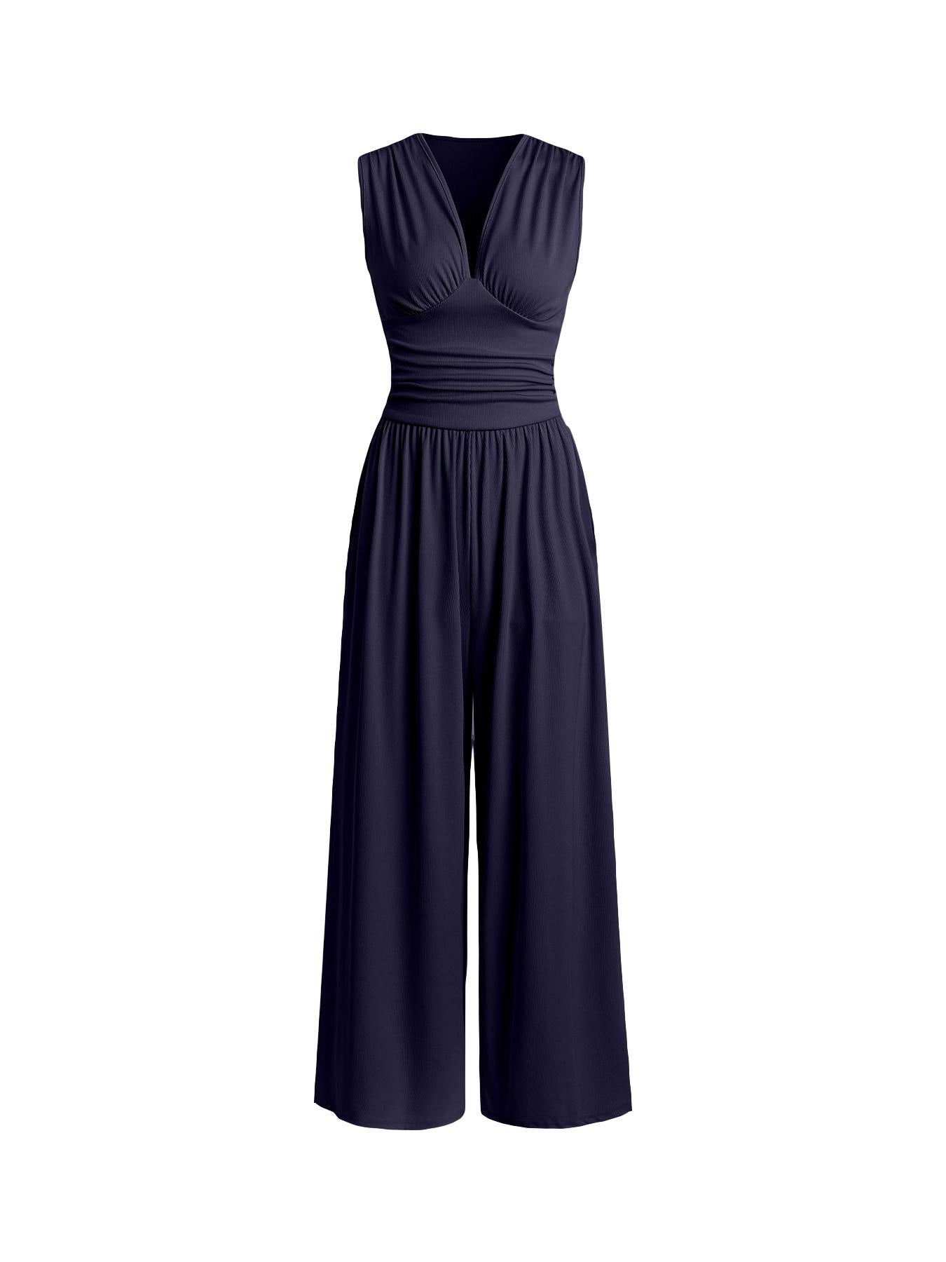 Damen Jumpsuit Palazzo Bein mit Taille
