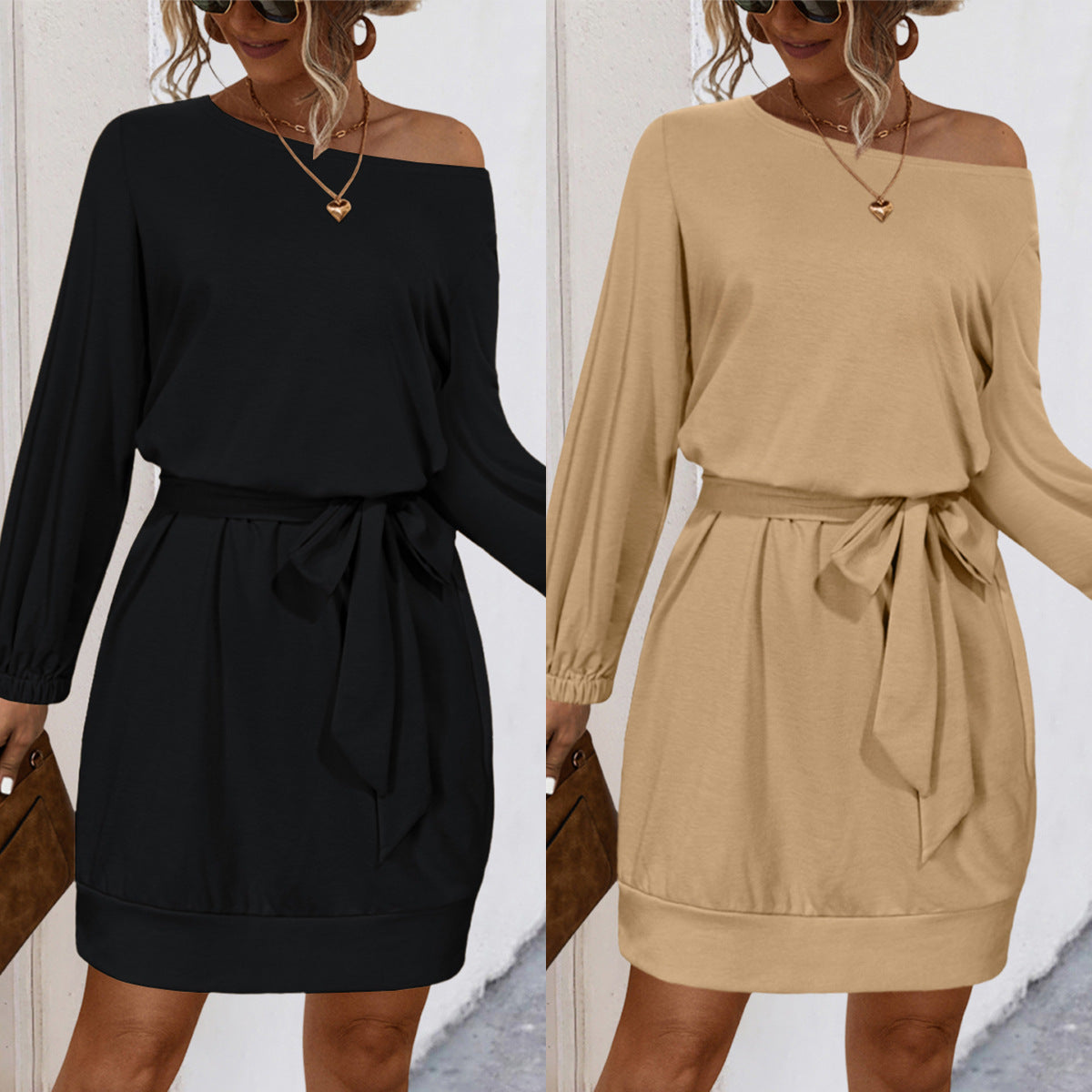 Damen lockeres Minikleid mit schickem Taillengürtel und lässigem Schnitt R&B