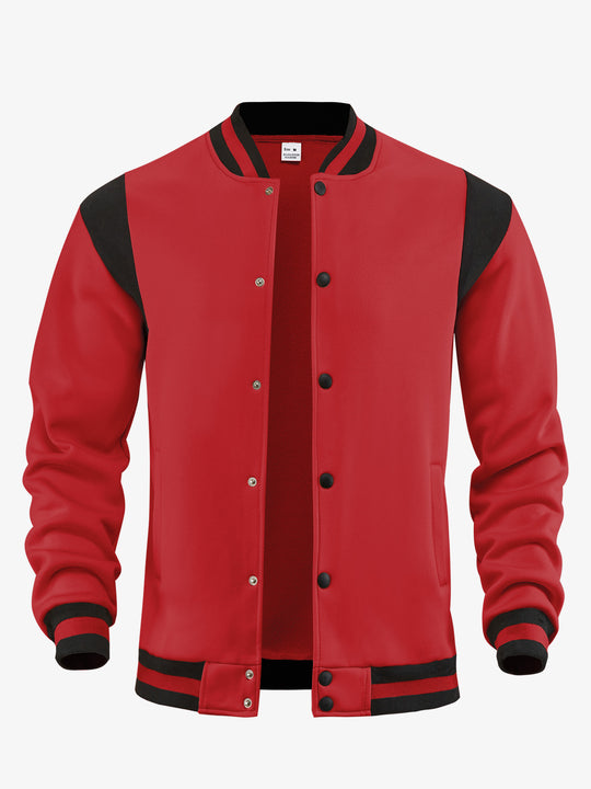 Herren nan legere Baseballjacke in Sweatqualität mit Druckknopfleiste geripptem Kragen und kontrastierendem Schulterbesatz R&B