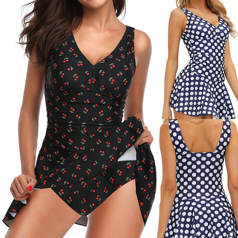 Damen Eleganter Badeanzug mit floralem Design und schmeichelndem Rock R&B