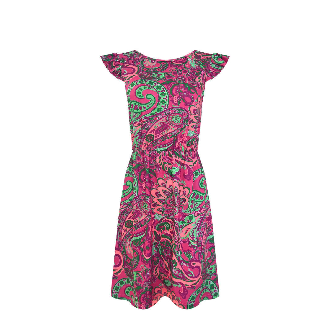Damen luftiges Sommerkleid mit verspieltem Paisleymuster und Rüschendetails R&B