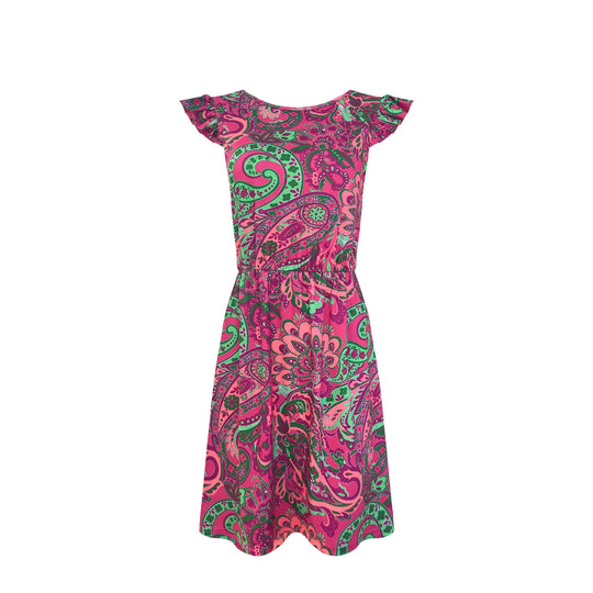 Damen luftiges Sommerkleid mit verspieltem Paisleymuster und Rüschendetails R&B