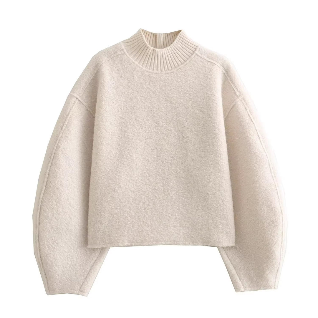 Damen Grobstrickpullover mit hohem Kragen R&B