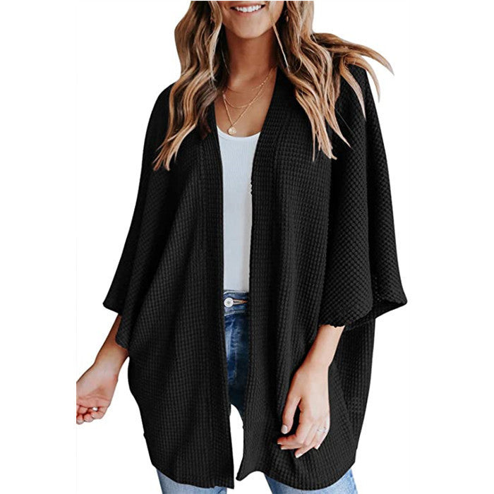 Damen lässiger Strickjacke im Waffelmuster R&B