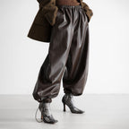 Damen Modische Kunstlederhose mit elastischem Bund R&B