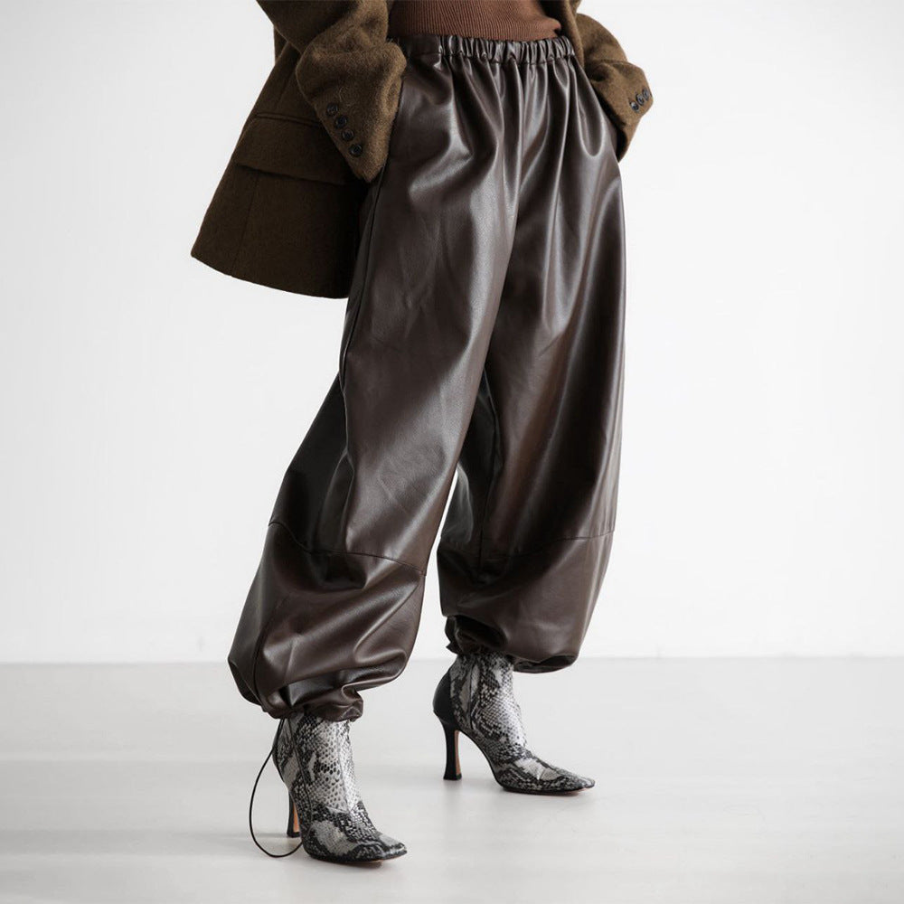 Damen Modische Kunstlederhose mit elastischem Bund R&B