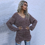 Damen Oversized Pullover mit V-Ausschnitt und Strukturmuster R&B