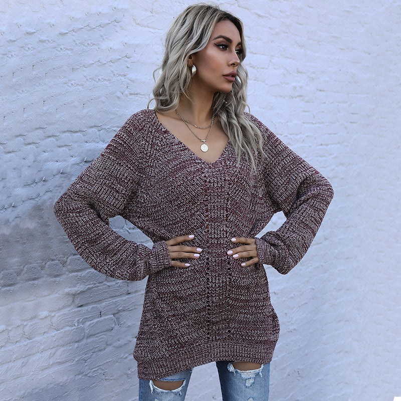 Damen Oversized Pullover mit V-Ausschnitt und Strukturmuster R&B