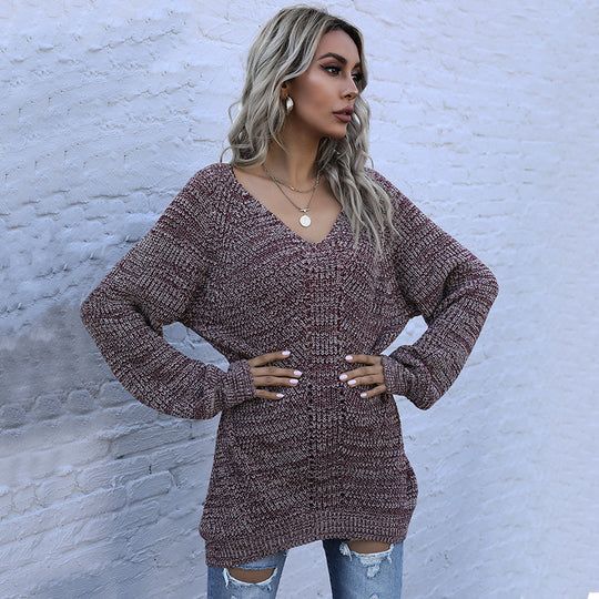 Damen Oversized Pullover mit V-Ausschnitt und Strukturmuster R&B