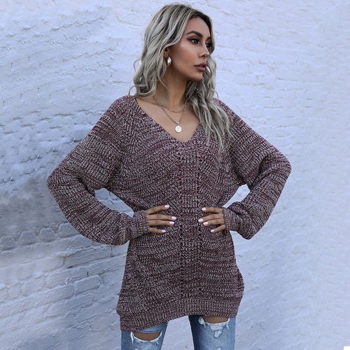 Damen Oversized Pullover mit V-Ausschnitt und Strukturmuster R&B