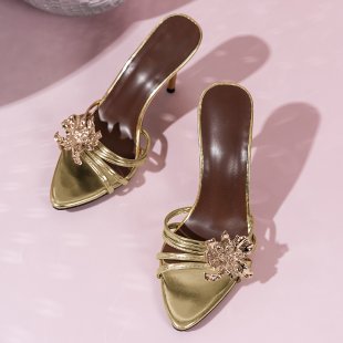 Damen geschlossene Pantolette mit funkelnder Blumenapplikation R&B