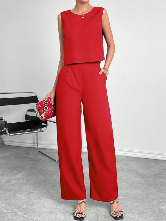 Damen Zweiteiler Set mit modernem Oberteil und weitem Hose R&B