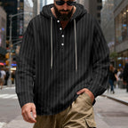 Herren nan gestreiftes Henley-Kapuzenhemd mit Langarm, lockerem Schnitt und Kordelzug R&B