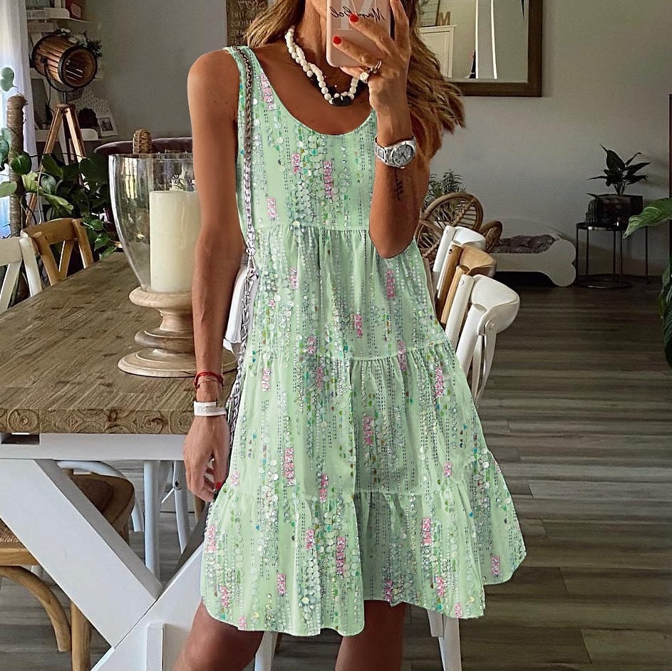Damen luftiges Sommerkleid mit fließendem Rock und dekorativen Details R&B