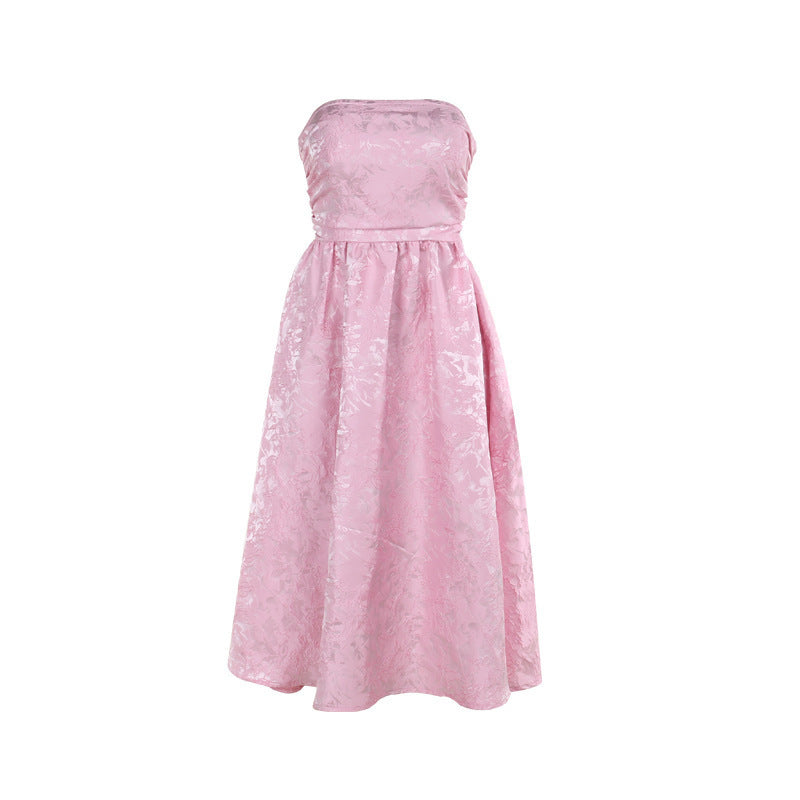 Damen schulterfreies A-Linien Kleid mit luxuriösem Blumenmuster R&B