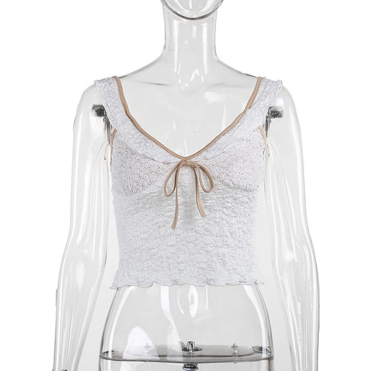 Damen elegantes Spitzentop mit verspielten Rüschendetails und Raffungen R&B