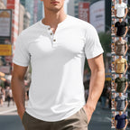 Herren Kurzarm-Henley-T-Shirt aus weicher Baumwolle mit dekorativer Knopfleiste R&B