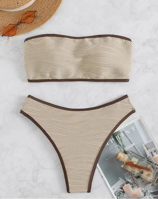Damen Bandeau-Bikini-Set mit strukturiertem Design R&B