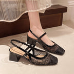 Damen Slingback-Pumps mit floralem Spitzenmuster und elegantem Blockabsatz R&B