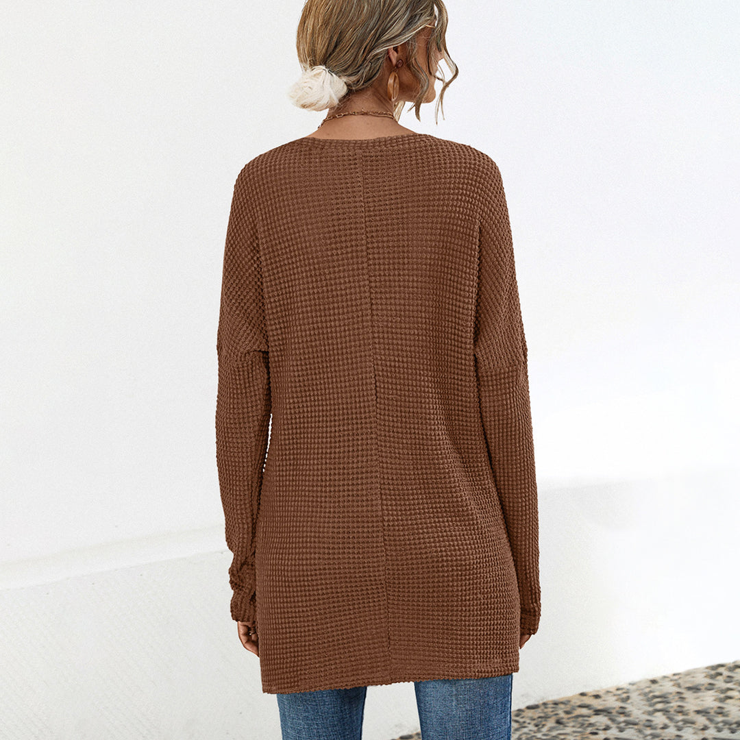 Damen lässiges Langarmshirt mit V-Ausschnitt und praktischer Brusttasche R&B