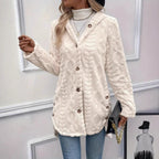 Damen Plüschjacke mit Kapuze und Knopfverschluss R&B