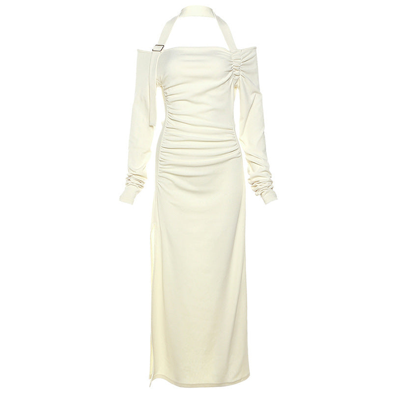 Damen Elegantes Maxikleid mit asymmetrischem Schulterdesign und raffinierten Rüschendetails R&B