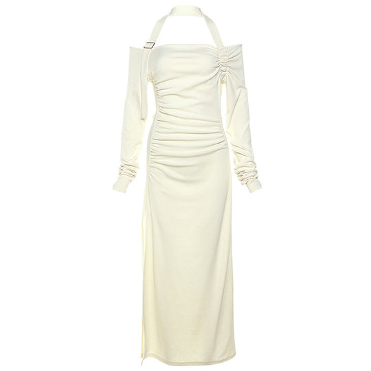 Damen Elegantes Maxikleid mit asymmetrischem Schulterdesign und raffinierten Rüschendetails R&B
