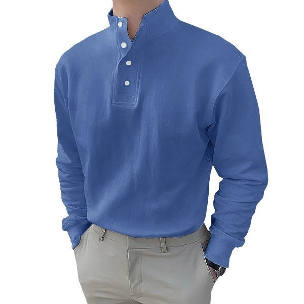 Herren Langarm-Henley-Shirt mit modernem Stehkragen und Knopfleiste R&B