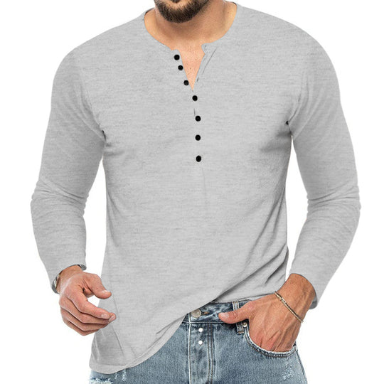 Herren Langarm-Henley-Shirt aus weichem Baumwollmix mit feiner Knopfleiste R&B