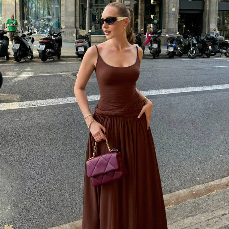 Damen Elegantes Maxikleid mit figurbetonendem Oberteil und weiten Rock R&B