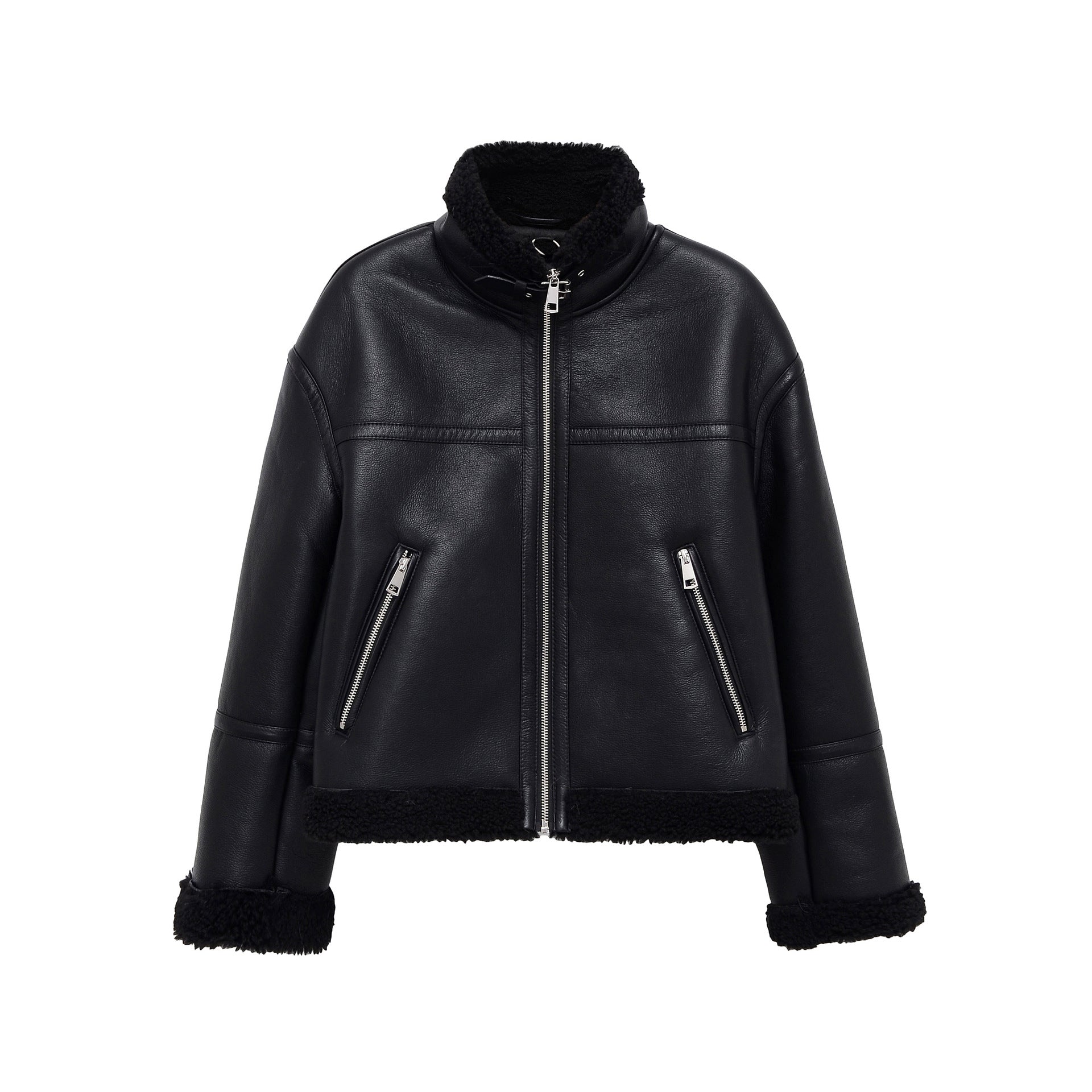 R&B | schwarze Aviator-Lederjacke für Herren