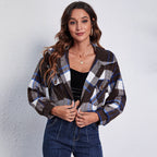 Damen Kariertes Hemdjacke mit weitem Schnitt und lässigen Details R&B
