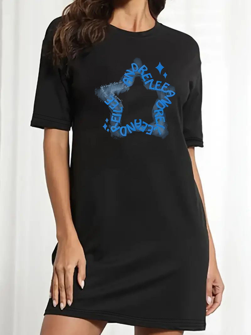 Damen T-Shirt-Kleid mit künstlerischem Blumenmotiv und figurbetontem Schnitt R&B